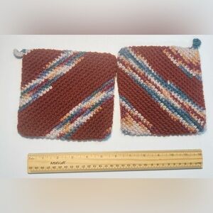 5 for $10: 2 Handmade Crochet Striped Pot Holders 5.5” Sturdy Squares!